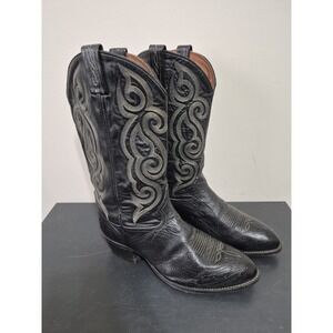 Tony Lama Bonham - Black Smooth Ostrich Cowboy Western Boots - Mens 10EE